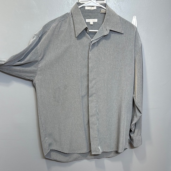 ELLIOTT Men’s Gray Button-Up Long Sleeve Collar Shirt Med 15-15.5 100% Polyester - Picture 2 of 16